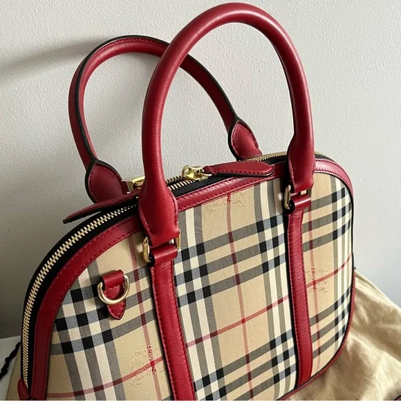 Burberry Red Trim Vintage Check Dome Satchel - Picture 5 of 9